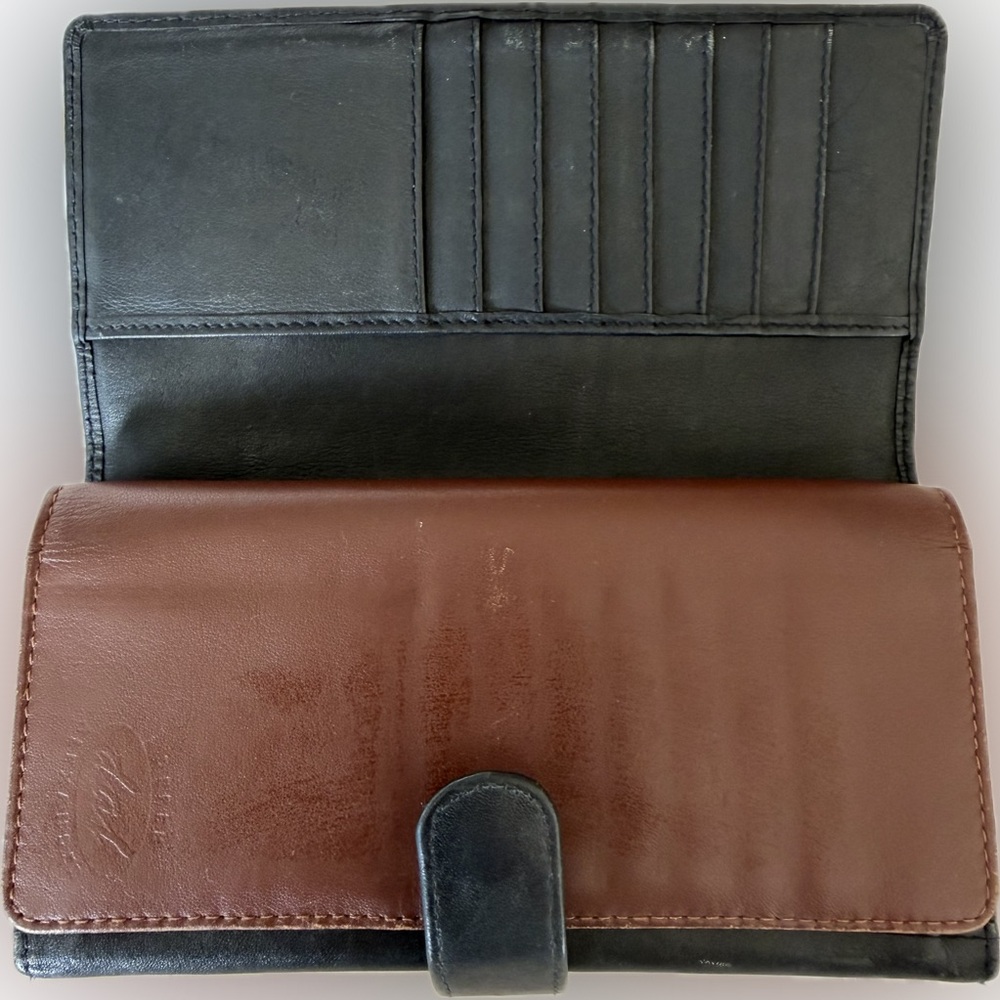 Derek Alexander Leather Wallet Black Brown Organizer RFID Travel Clutch